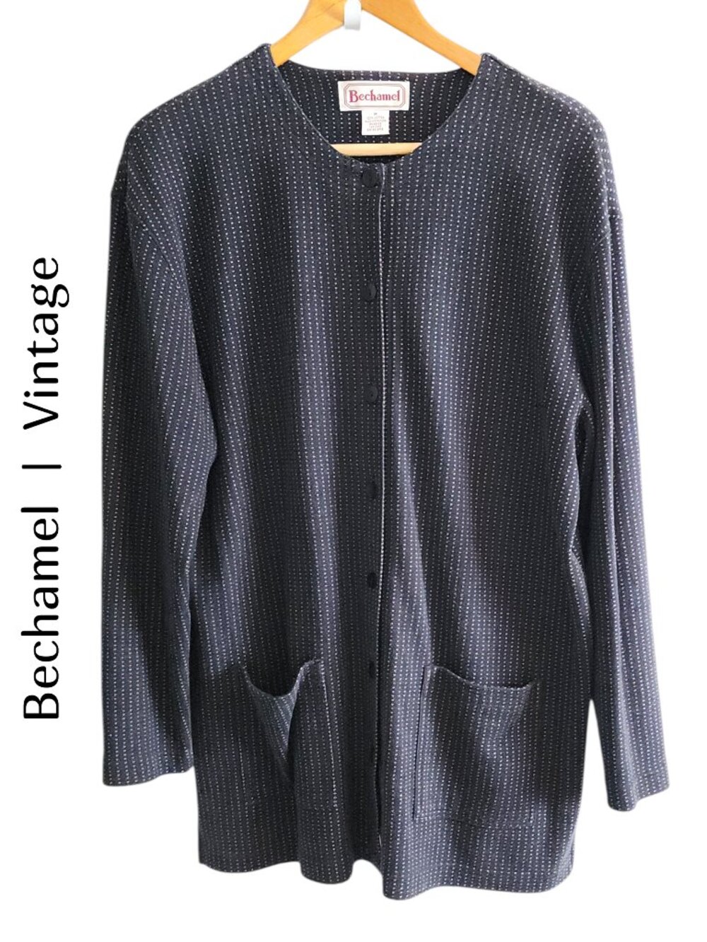 Bechamel M Vintage Long Sleeve Cardigan Sweater Blazer Black with White Dots